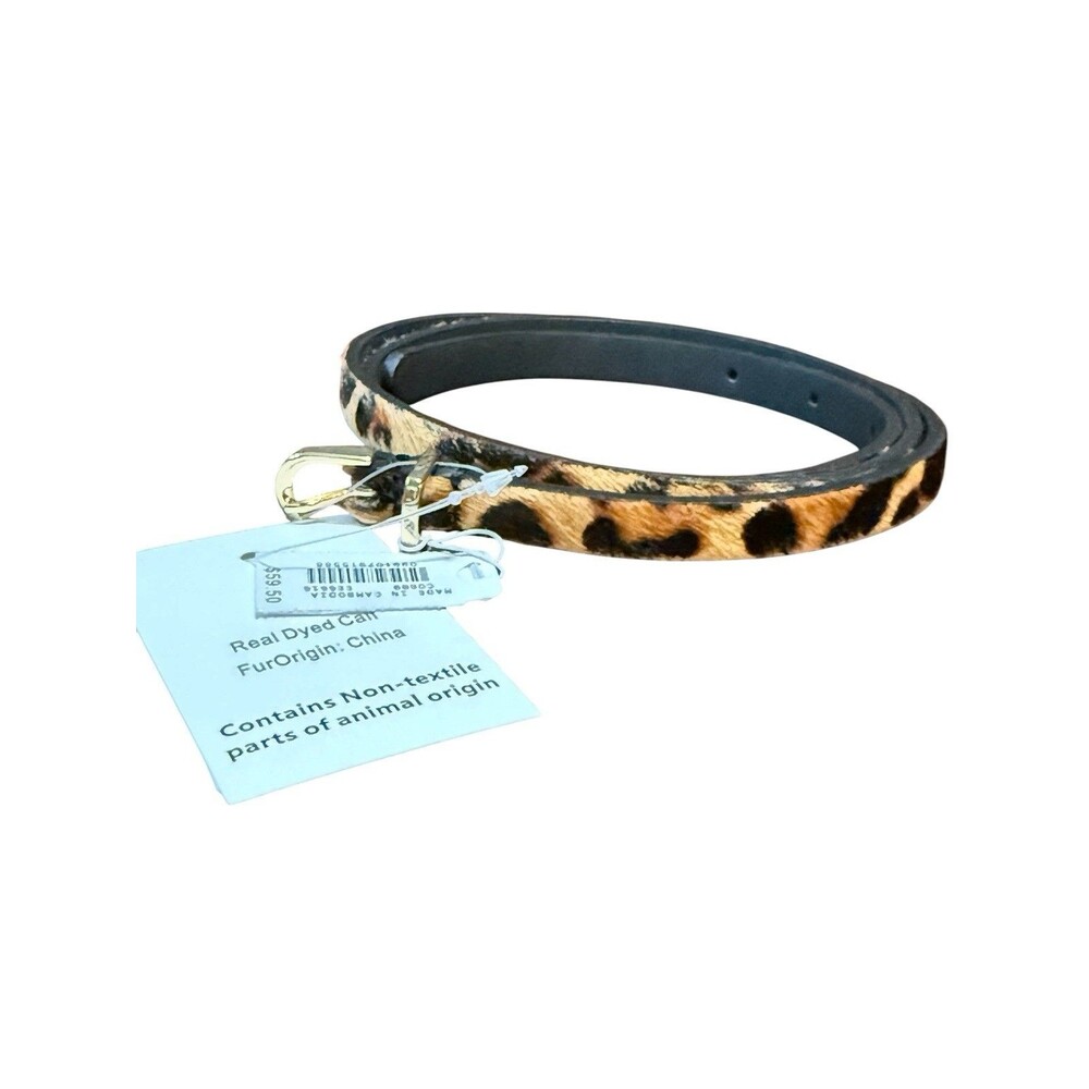 J.Crew Leopard Calf Hair Skinny Belt XS/S Genuine Leather Gold Buckle NWT